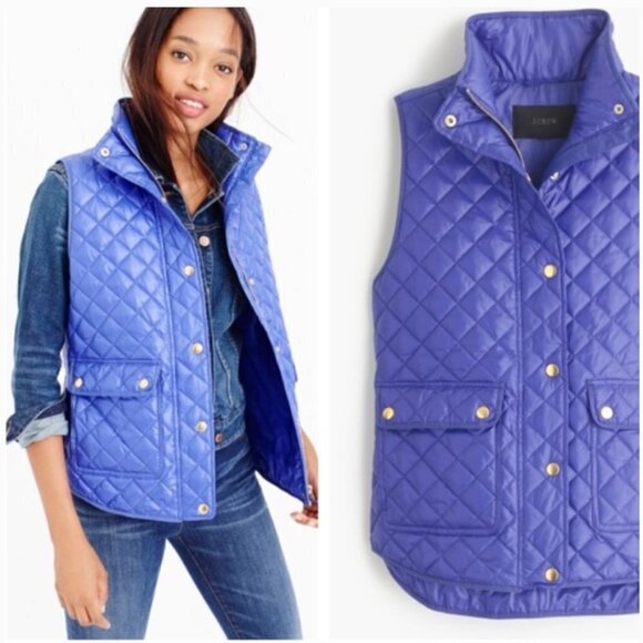 J Crew Shiny Quilted Field Puffer Down Vest C9300 Blue XS P636 - Picture 9 of 9